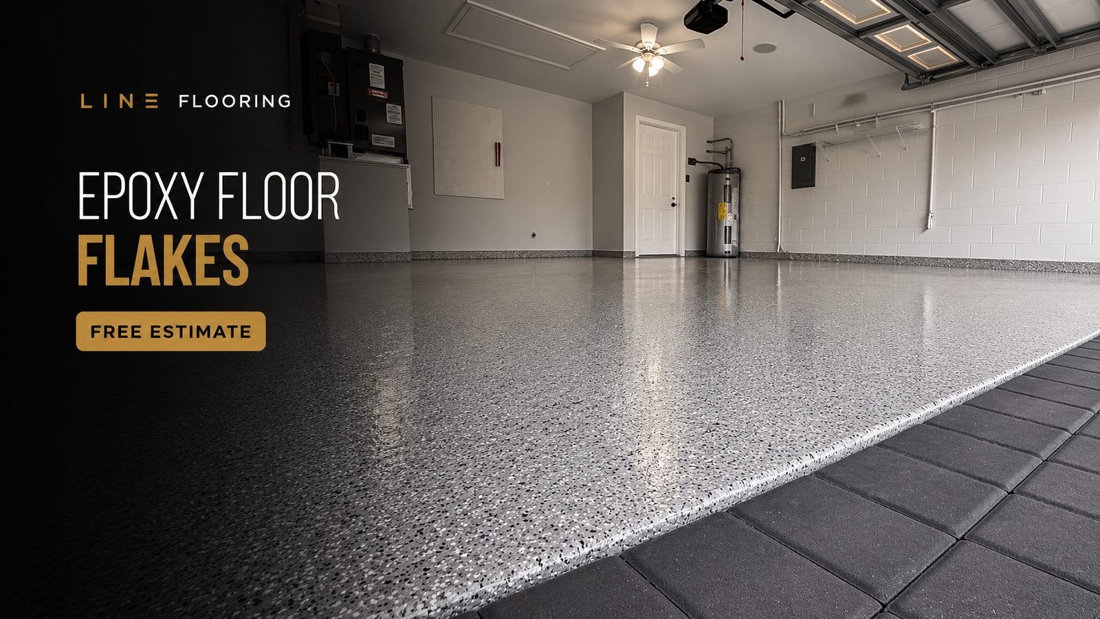 Epoxy flake garage floor coating, Line Flooring project