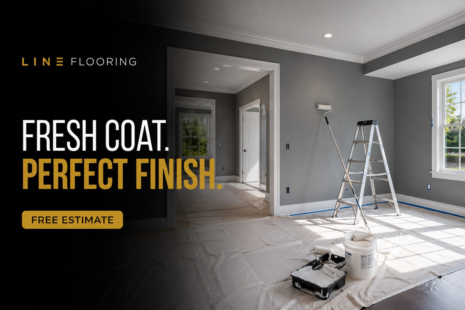 Freshly painted interior room, Line Flooring project