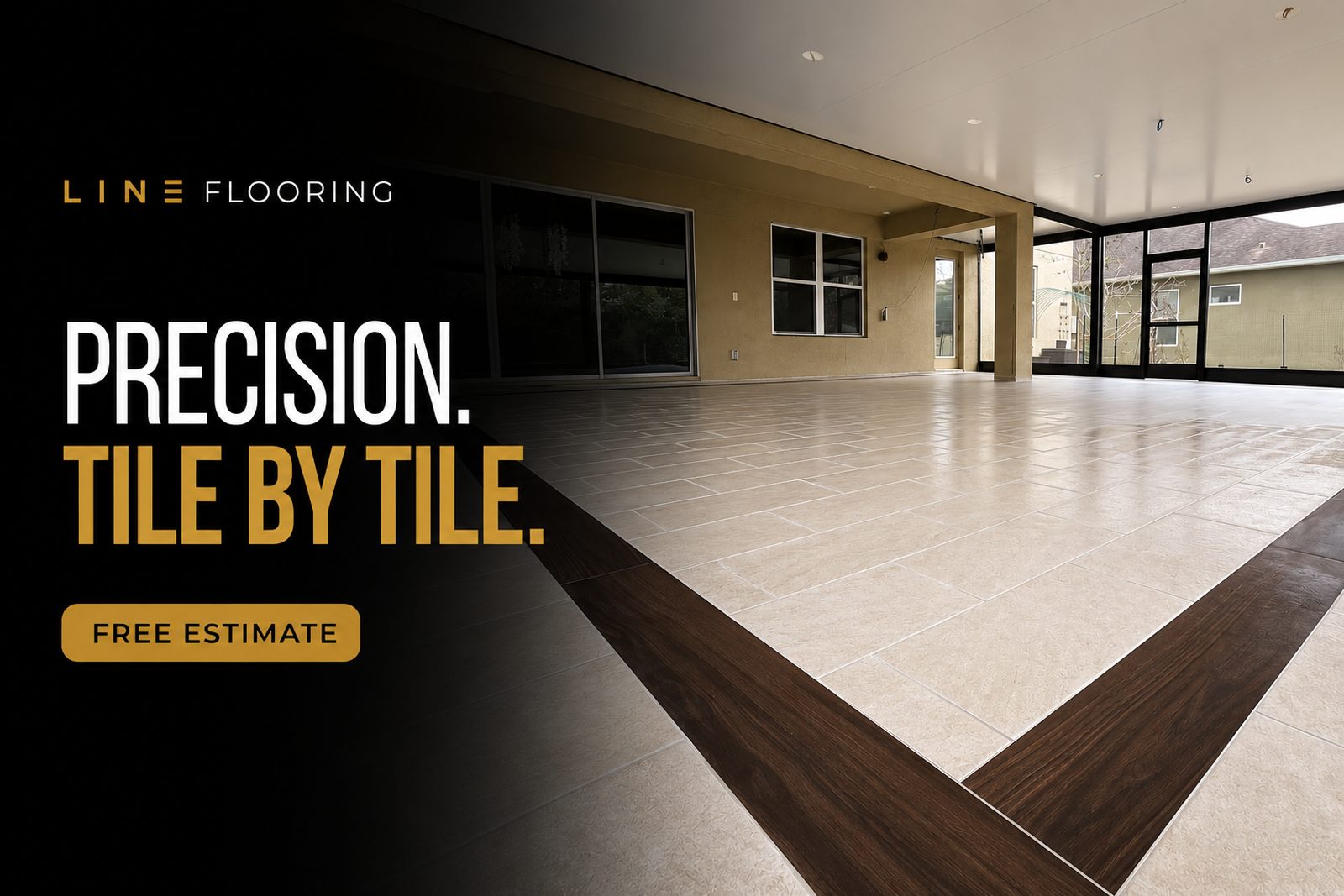 Large-format tile installed on a covered patio, Line Flooring project
