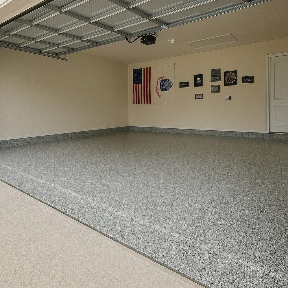 Finished epoxy flake garage floor coating