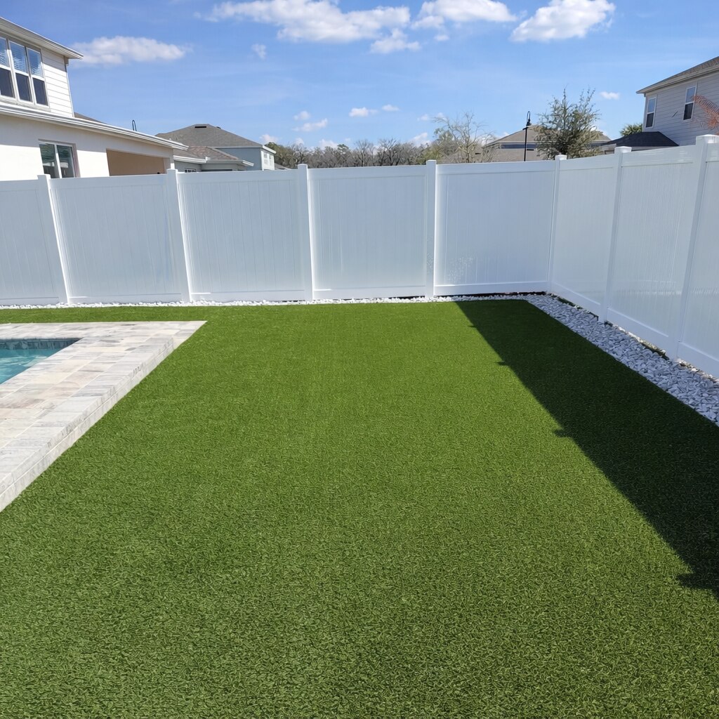 Artificial turf backyard installation next to a pool