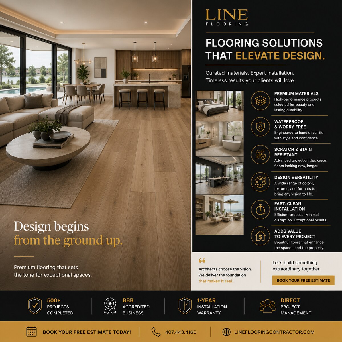 Line Flooring flooring campaign graphic — Design Begins From The Ground Up