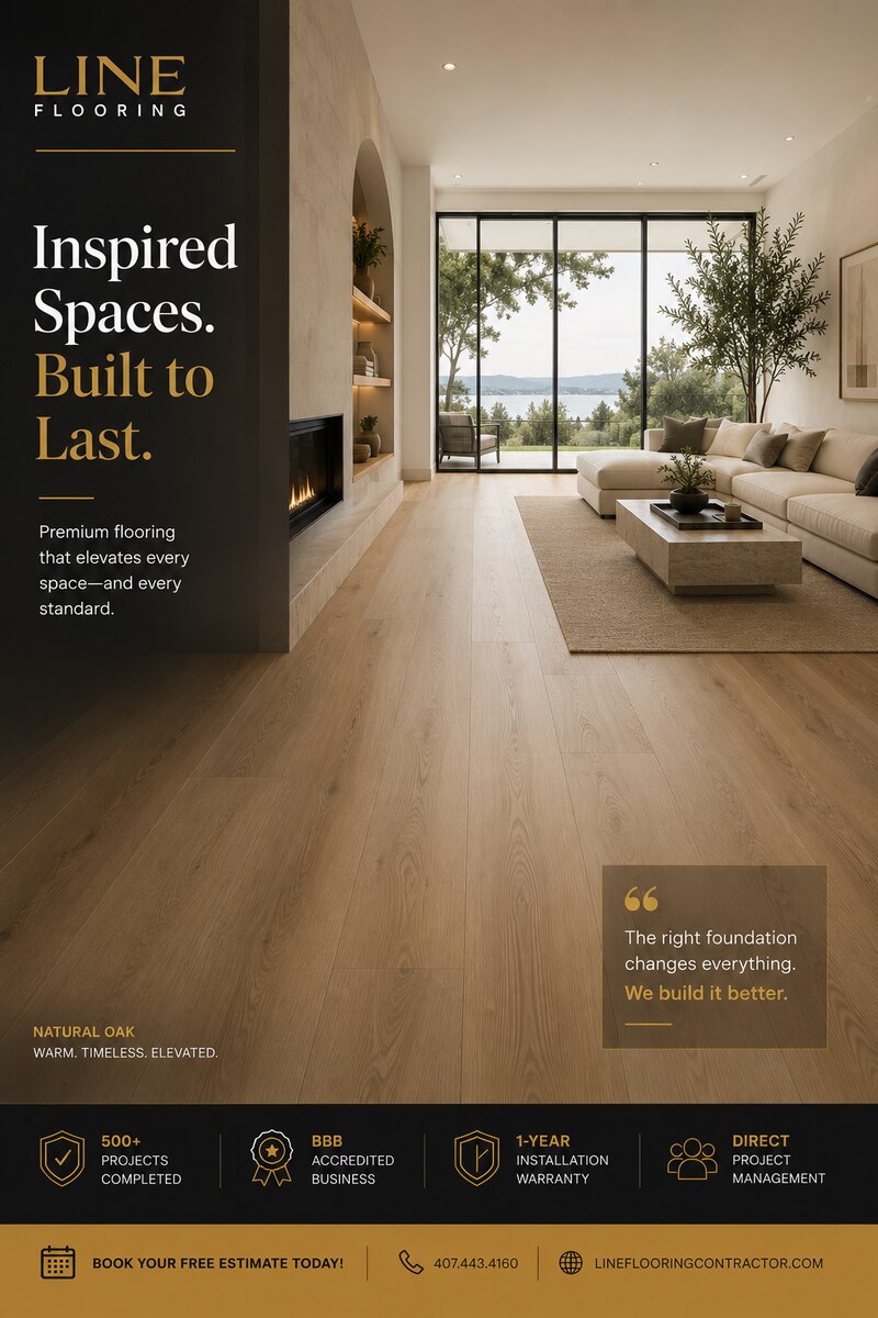 Line Flooring flooring campaign graphic — Inspired Spaces, Built to Last