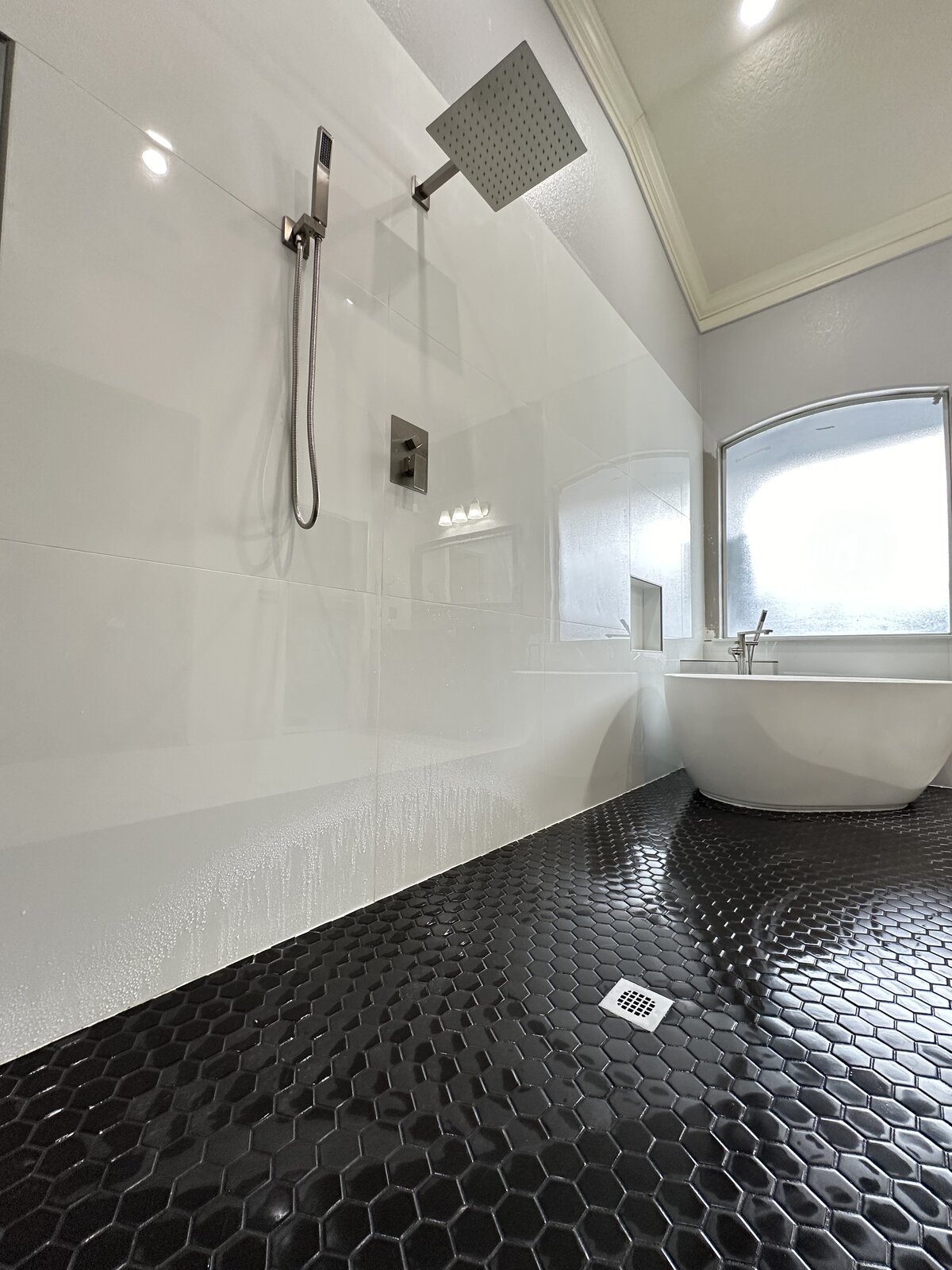 Bathroom vanity and glass shower detail